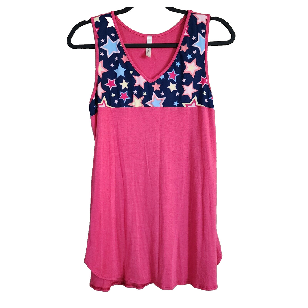 Cool Melon Womens Tank Top Size S Pink Stars V-Neck Sleeveless Stretch